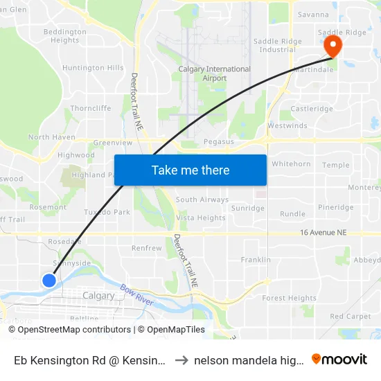 Eb Kensington Rd @ Kensington Cr NW to nelson mandela high school map