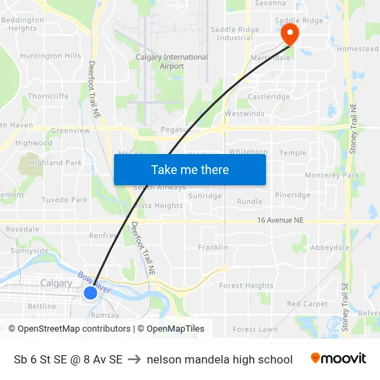 Sb 6 St SE @ 8 Av SE to nelson mandela high school map