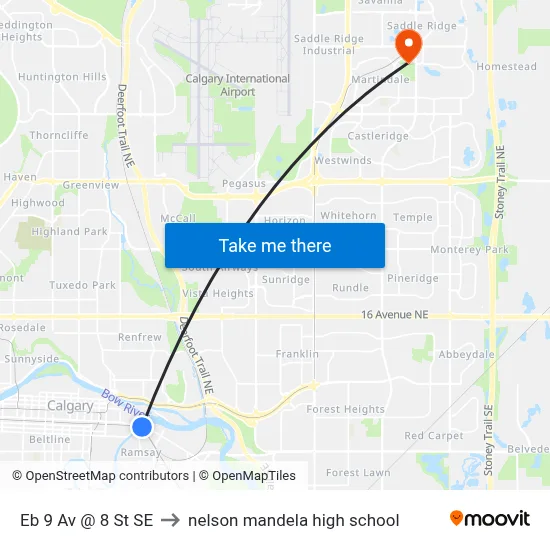 Eb 9 Av @ 8 St SE to nelson mandela high school map