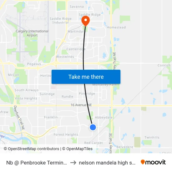 Nb @ Penbrooke Terminal SE to nelson mandela high school map
