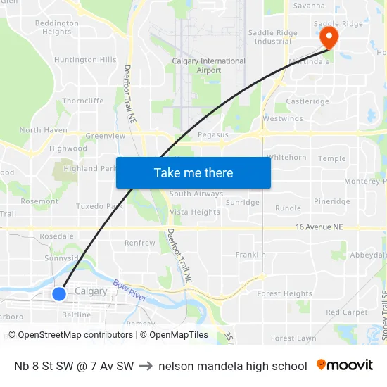 Nb 8 St SW @ 7 Av SW to nelson mandela high school map