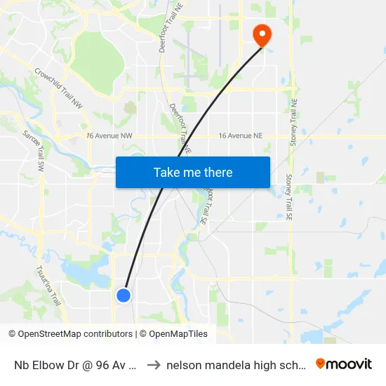 Nb Elbow Dr @ 96 Av SW to nelson mandela high school map