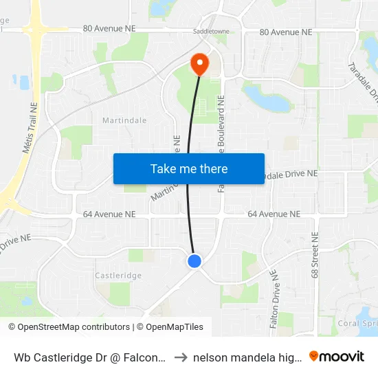 Wb Castleridge Dr @ Falconridge Bv NE to nelson mandela high school map