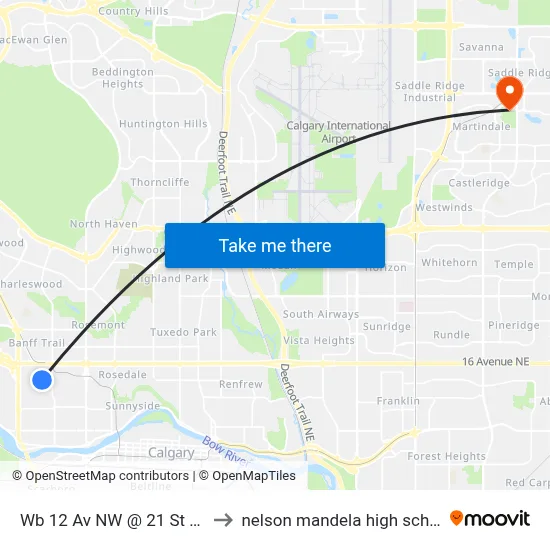 Wb 12 Av NW @ 21 St NW to nelson mandela high school map