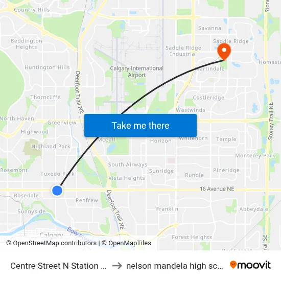 Centre Street N Station (Eb) to nelson mandela high school map