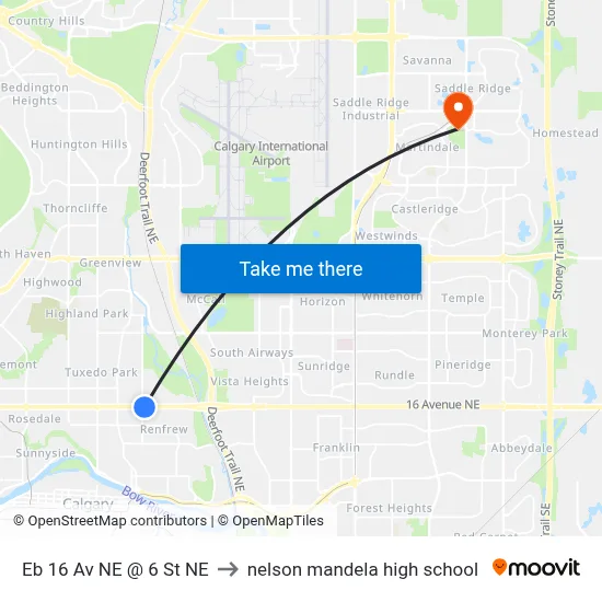 Eb 16 Av NE @ 6 St NE to nelson mandela high school map