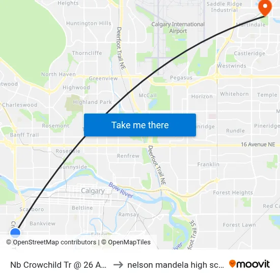 Nb Crowchild Tr @ 26 Av SW to nelson mandela high school map