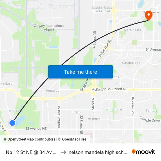 Nb 12 St NE @ 34 Av NE to nelson mandela high school map