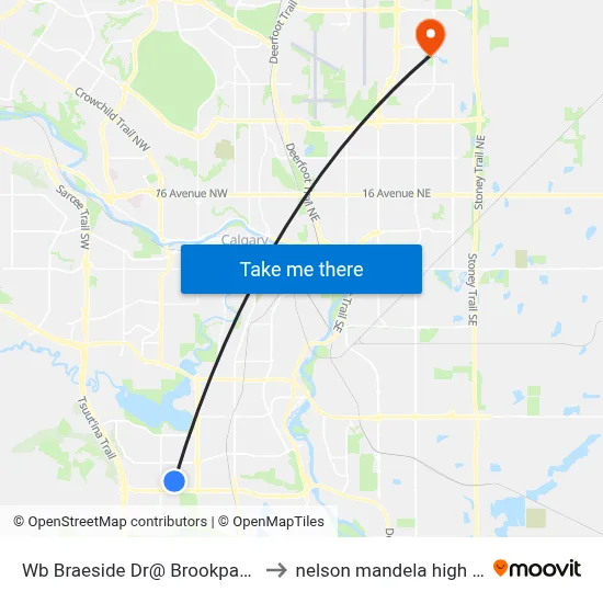 Wb Braeside Dr@ Brookpark Dr SW to nelson mandela high school map