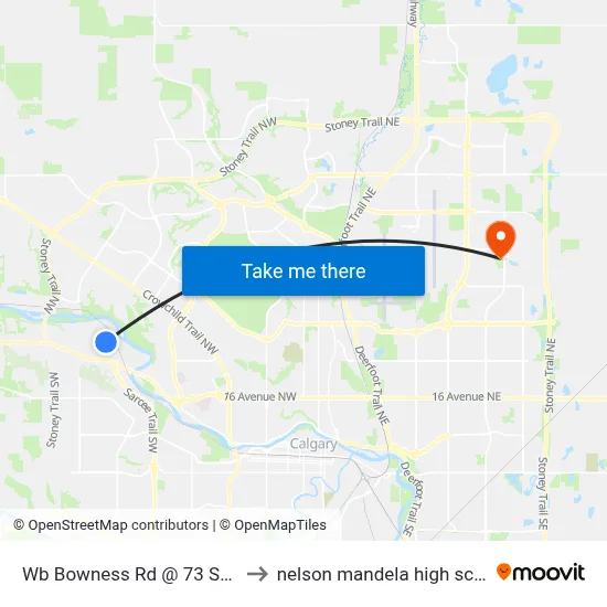 Wb Bowness Rd @ 73 St NW to nelson mandela high school map
