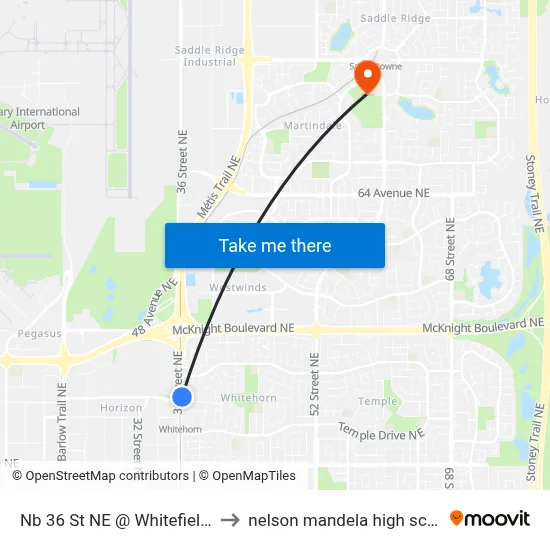 Nb 36 St NE @ Whitefield Dr to nelson mandela high school map