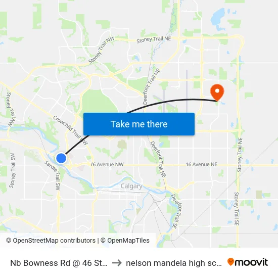 Nb Bowness Rd @ 46 St NW to nelson mandela high school map