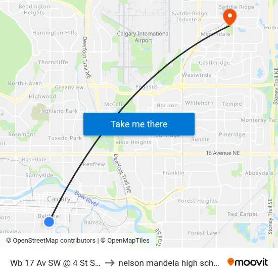 Wb 17 Av SW @ 4 St SW to nelson mandela high school map