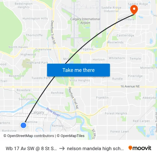 Wb 17 Av SW @ 8 St SW to nelson mandela high school map
