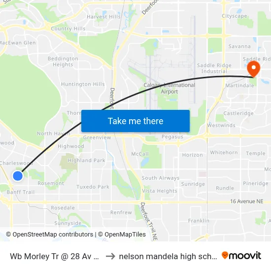 Wb Morley Tr @ 28 Av NW to nelson mandela high school map