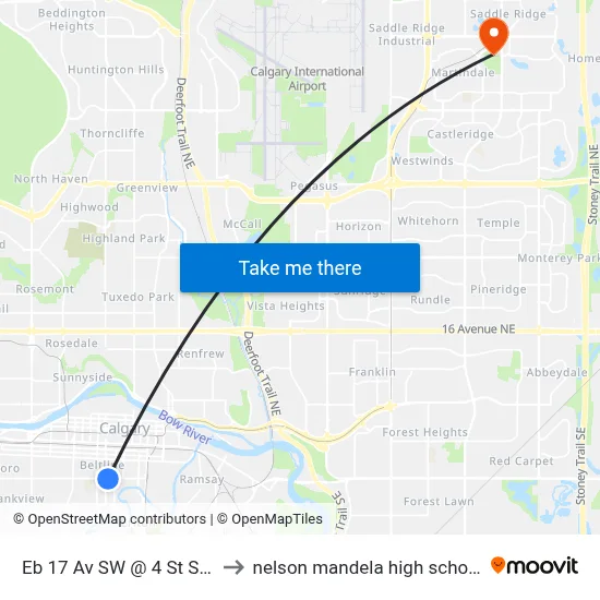 Eb 17 Av SW @ 4 St SW to nelson mandela high school map