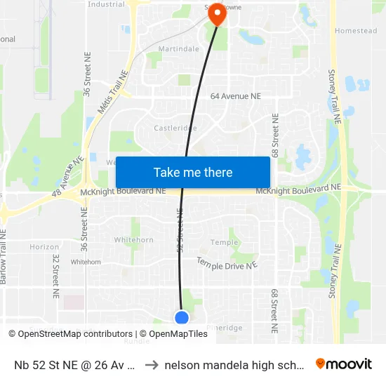 Nb 52 St NE @ 26 Av NE to nelson mandela high school map