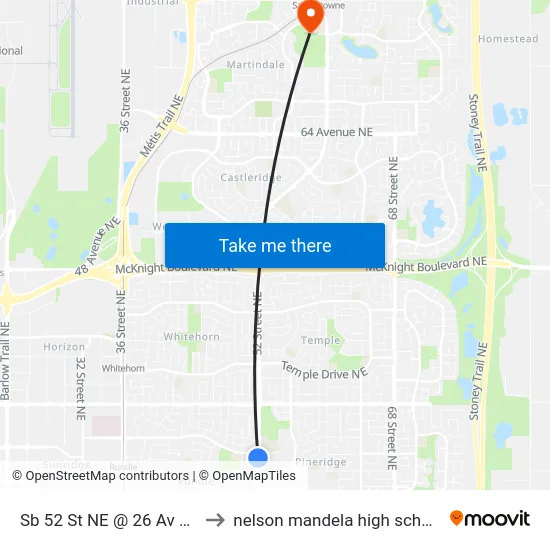Sb 52 St NE @ 26 Av NE to nelson mandela high school map