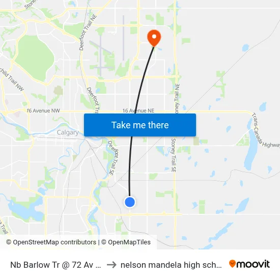 Nb Barlow Tr @ 72 Av SE to nelson mandela high school map