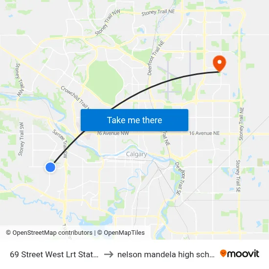 69 Street West Lrt Station to nelson mandela high school map