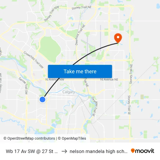 Wb 17 Av SW @ 27 St SW to nelson mandela high school map