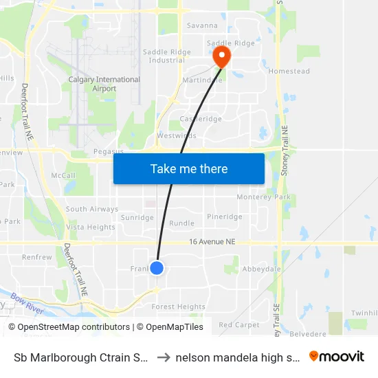 Sb Marlborough Ctrain Station to nelson mandela high school map