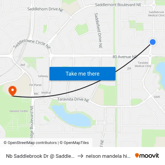 Nb Saddlebrook Dr @ Saddlestone Wy NE to nelson mandela high school map