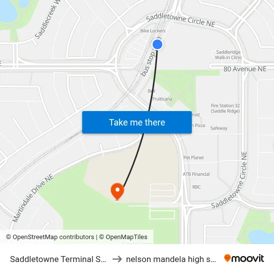 Saddletowne Terminal Stop B to nelson mandela high school map