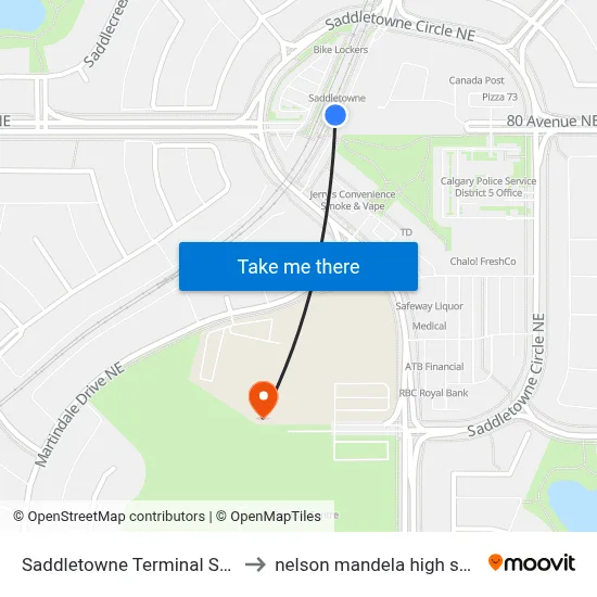 Saddletowne Terminal Stop D to nelson mandela high school map