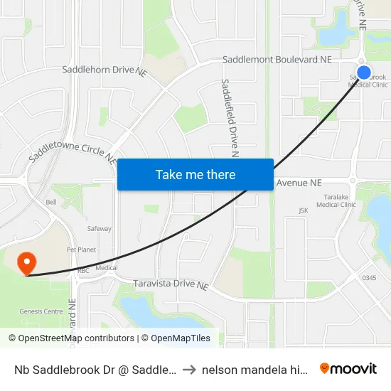 Nb Saddlebrook Dr @ Saddlestone Dr NE to nelson mandela high school map