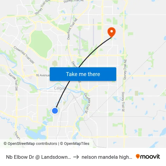 Nb Elbow Dr @ Landsdowne Av SW to nelson mandela high school map