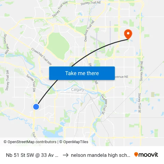 Nb 51 St SW @ 33 Av SW to nelson mandela high school map