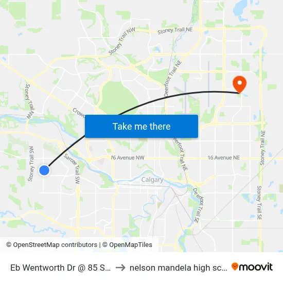 Eb Wentworth Dr @ 85 St SW to nelson mandela high school map