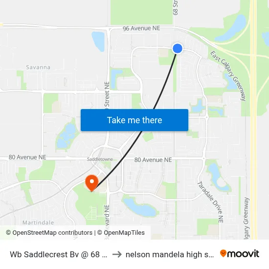 Wb Saddlecrest Bv @ 68 St NE to nelson mandela high school map