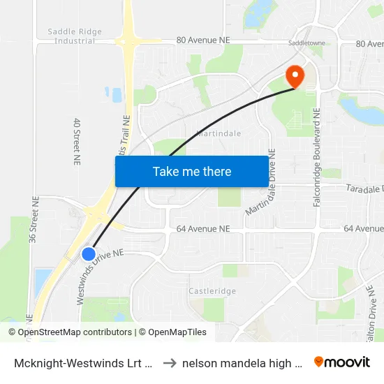 Mcknight-Westwinds Lrt Station to nelson mandela high school map
