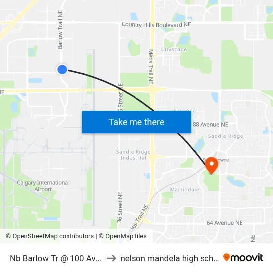 Nb Barlow Tr @ 100 Av NE to nelson mandela high school map
