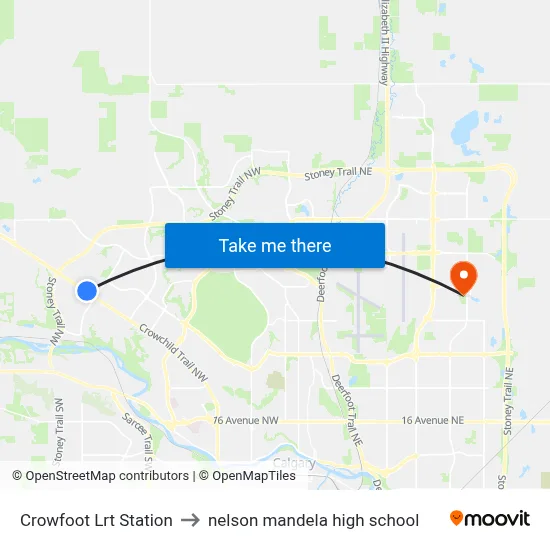 Crowfoot Lrt Station to nelson mandela high school map