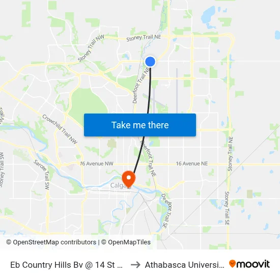 Eb Country Hills Bv @ 14 St NE to Athabasca University map