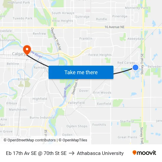 Eb 17th Av SE @ 70th St SE to Athabasca University map
