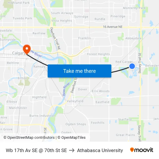 Wb 17th Av SE @ 70th St SE to Athabasca University map