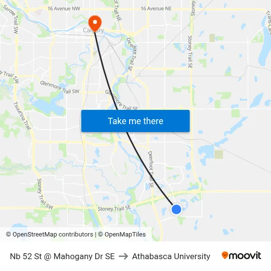 Nb 52 St @ Mahogany Dr SE to Athabasca University map