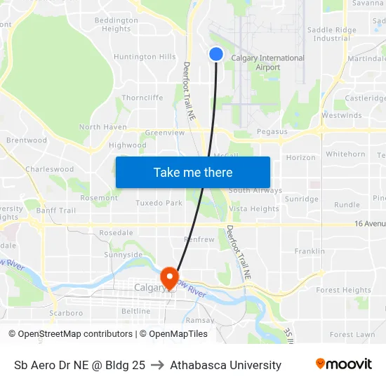 Sb Aero Dr NE @ Bldg 25 to Athabasca University map