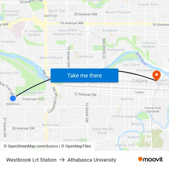 Westbrook Lrt Station to Athabasca University map