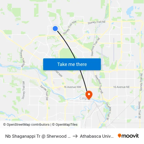 Nb Shaganappi Tr @ Sherwood Ga NW to Athabasca University map