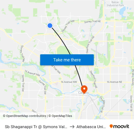 Sb Shaganappi Tr @ Symons Valley Py NW to Athabasca University map