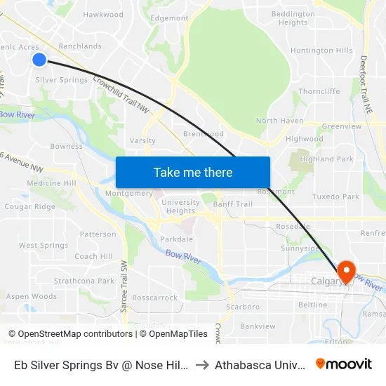 Eb Silver Springs Bv @ Nose Hill Dr NW to Athabasca University map