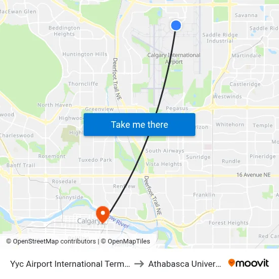 Yyc Airport International Terminal to Athabasca University map