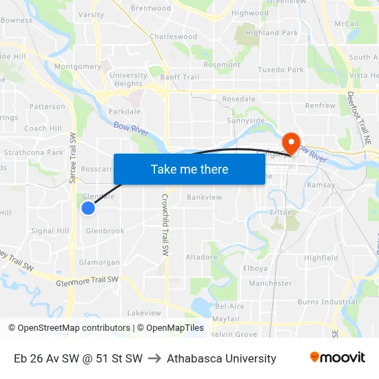 Eb 26 Av SW @ 51 St SW to Athabasca University map