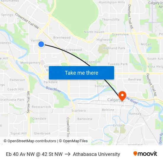 Eb 40 Av NW @ 42 St NW to Athabasca University map