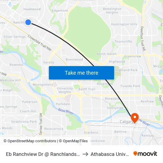 Eb Ranchview Dr @ Ranchlands Bv NW to Athabasca University map